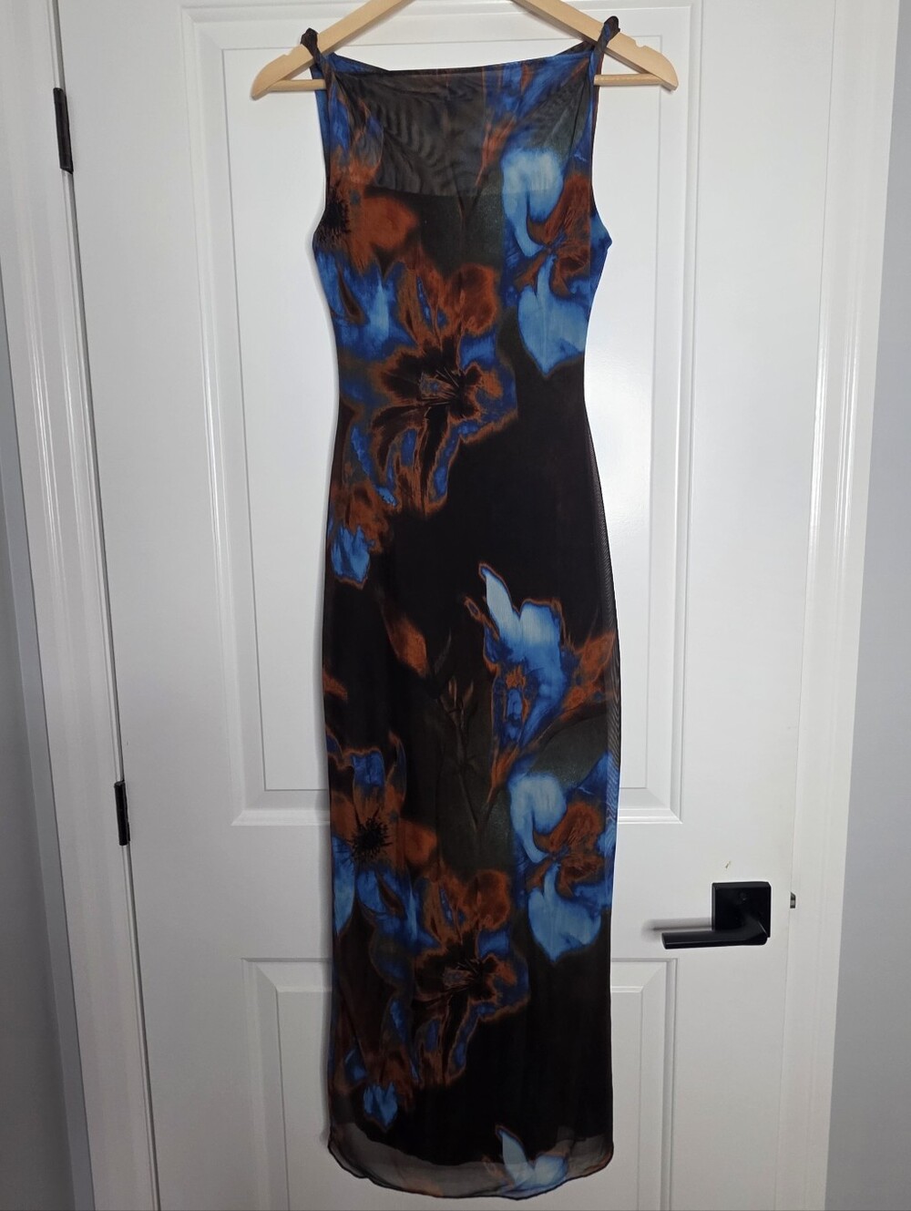 See You Monday Blue & Brown Floral Maxi Dress Size Medium